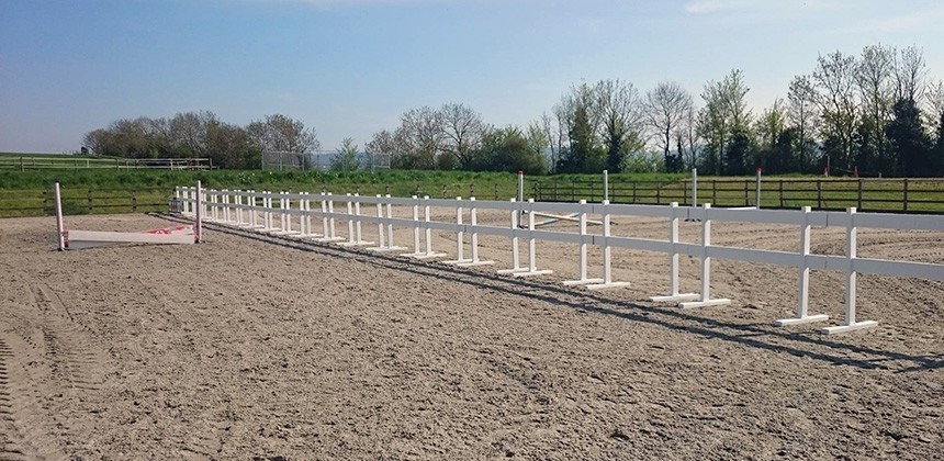 Two rail picket fences are most often used in paddocks, yards and horse shows